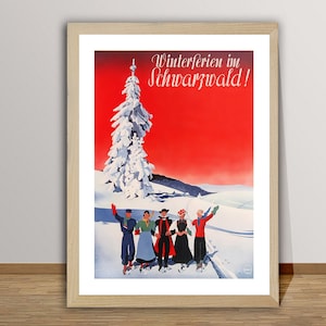 Winter Holiday in Schwarzwald, Germany  Vintage Travel Poster - Schwarzwald Poster, Travel Germany, Wall Decor, Gift Idea