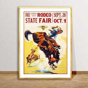 Rodeo State Fair Vintage Sport Poster - Western Poster, Rodeo Print, Wall Decor