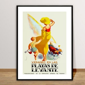 Veraneo En Las Playas de Le Vante, Poster di viaggio vintage in Spagna - Poster su carta o stampa su tela / Idea regalo / Decorazione da parete