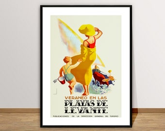 Spain Vintage Travel Poster: Le Vante Beach, Retro Wall Decor