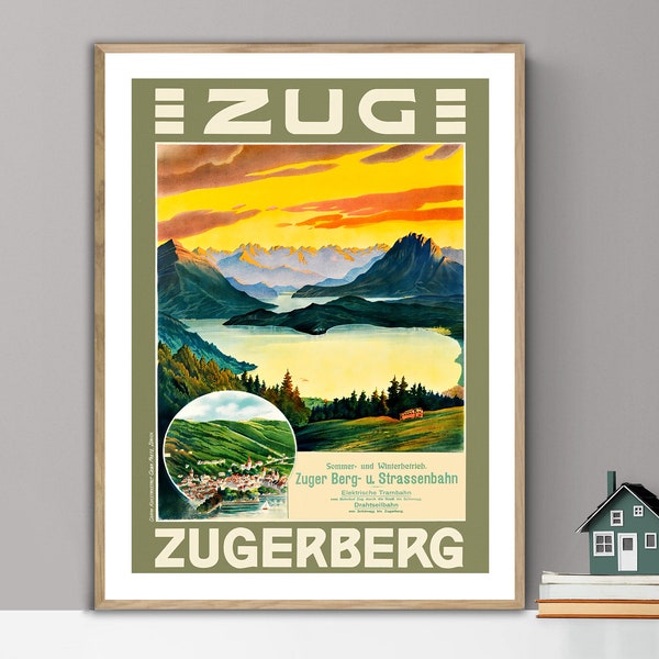 Zug Zugerberg Zwitserland Vintage Travel Poster - Poster Papier of Canvas Print / Cadeau Idee / Wall Decor