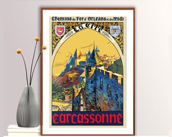 Carcassonne, France Vintage Travel Poster - Poster Paper or Canvas Print / Gift Idea / Wall Art
