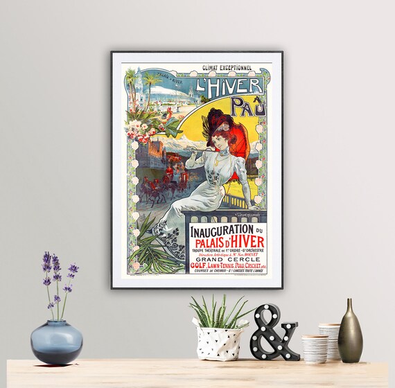 Poster Print France Wall Art Print Vintage Travel Print Pau Travel Poster Hanger Framed Print Canvas Print Wall Decor