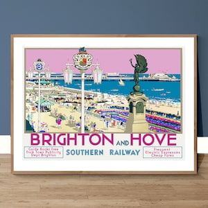 Cartel de viaje vintage de Brighton y Hove - Impresión de póster o impresión de lienzo / Idea de regalo / Decoración de pared