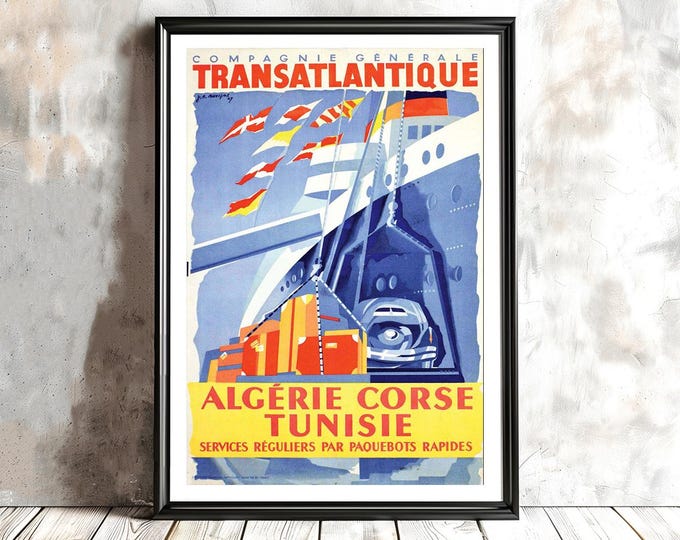 Featured listing image: Algerie Corse Tunisie, Vintage Travel Poster: Compagnie Generale Transatlantique