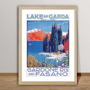 Lago di Garda, Gardone Riviera e Fasano, Italia, poster di viaggio vintage - Poster su carta o tela / Idea regalo