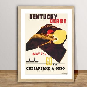 Kentucky Derby go via Chesapeake Ohio Vintage Travel Poster - Horse Derby Poster / Wall Decor, Gift Idea