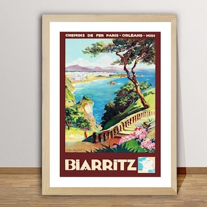 Póster de viaje vintage de Biarritz, Francia: impresión artística de viaje, idea de regalo, decoración de pared