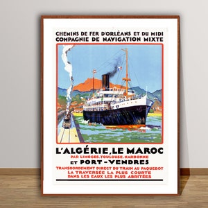 L&#39;Algerie, Le Maroc Compagnie de Navigation Mixte  Vintage Travel Poster - L&#39;Algerie Maroc Navigation Poster, Wall Decor, Gift Idea
