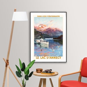 Le Lac d'Annecy,  Paris, Lyon, Mediterranee Vintage Travel Poster - Poster Paper or Canvas Print / Gift Idea