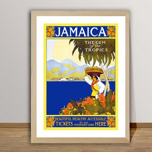 Jamaica, The Gem of the Tropics Vintage Travel Poster - Poster Paper or Canvas Print / Gift Idea / Wall Decor