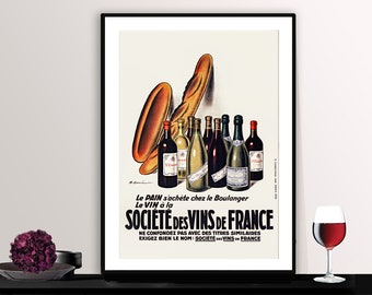 Societe des Vins de France Vintage Food&Drink Poster -  Poster Paper or Canvas Print / Gift Idea