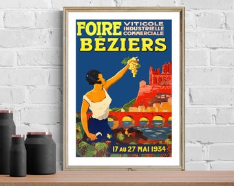 Foire Béziers Vintage Food&Drink Poster - Posterpapier, Leinwanddruck / Geschenkidee / Wanddeko