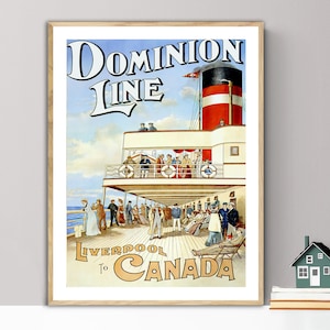 Dominion Line Liverpool to Canada Vintage Travel Poster - Poster Paper or Canvas Print / Gift Idea