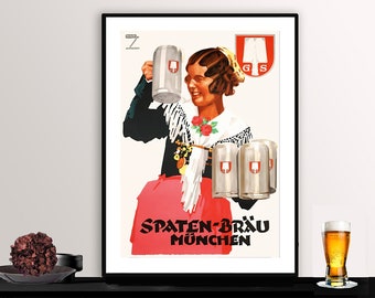 Lámina publicitaria vintage de cerveza alemana: Póster de comida y bebida