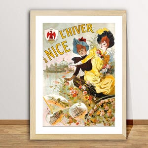 L&#39;Hiver a Nice, Vintage Travel Poster by Jules Cheret - Poster Paper or Canvas Print / Gift Idea