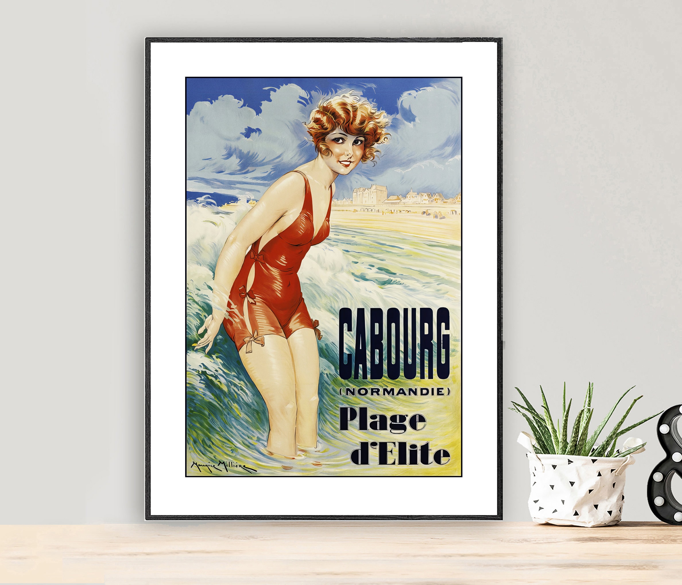 Cabourg Beach Ocean Sail France Vintage French Travel Advertisement Poster Print 