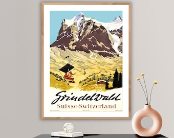 Grindelwald, Suisse  Vintage Travel Poster - Poster Paper or Canvas Print / Gift Idea / Wall Decor