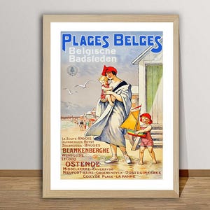 Plages Belges Belgische Badsteden Vintage Travel Poster -Retro Plages Belles Poster / Gift Idea / Wall Decor