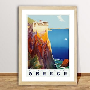 Greece Mount of Athos Vintage Travel Poster - Poster Paper or Canvas Print / Gift Idea