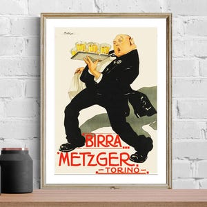 Vintage Birra Metzger Torino Art Print - Italian Beer Advertisement
