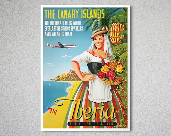 Vintage Iberia Spanish Airlines Malaga Poster A3//A4 Print