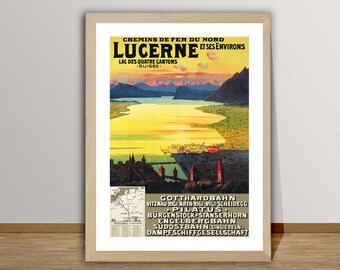 Lucerne Switzerland Vintage Travel Poster: Retro Wall Art