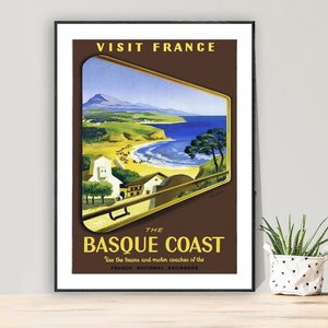Visite Francia, el cartel de viaje de la costa vasca - papel de cartel o impresión de lienzo / idea de regalo / decoración de pared