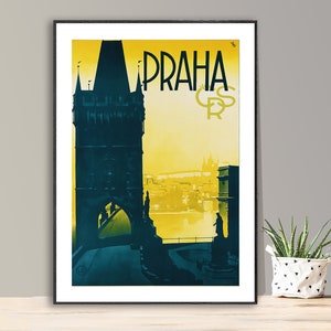 Praga, Checoslovaquia Vintage Travel Poster - Papel de póster o impresión de lienzo / Idea de regalo / Arte de pared