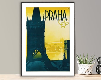 Praha, Czechoslovakia  Vintage Travel Poster - Poster Paper or Canvas Print / Gift Idea / Wall Art