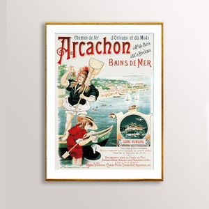 Arcachon Bains de Mer, Francia Vintage Travel Poster - Papel de cartel o impresión de lienzo / Idea de regalo
