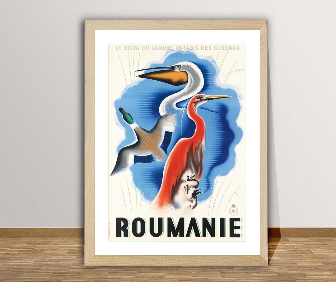 Danube Delta Birds Vintage Travel Poster - Roumanie Retro Wall Art