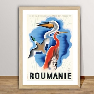 Roumanie, The Danube Delta Birds Paradise Vintage Travel Poster - Retro Roumanie Poster / Gift Idea / Birds Wall Art