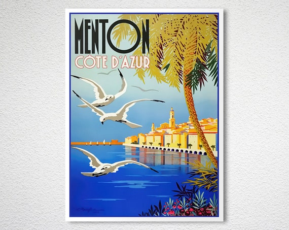 人気新品入荷 kb428 1930年代コートダジュール、フランス旅行観光のポスター17x24 小物入れ