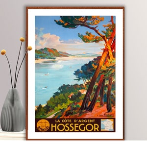 Hossegor, Francia Poster di viaggio vintage - Carta per poster o stampa su tela / Idea regalo / Decorazione da parete