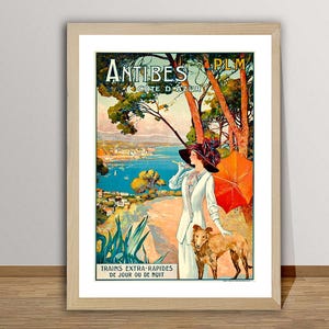 Pôster de viagem vintage de Antibes Cote d'Azur, França - Pôster retrô de Antibes / Ideia para presente / Decoração de parede