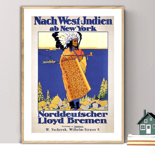 Norddeutscher Lloyd Bremen Nach West-Indien ab New York Vintage Travel Poster - Poster Paper or Canvas Print / Gift Idea