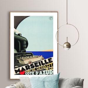 Poster di viaggio Marseille Point de Depart de La Cote d'Azur - Carta per poster, stampa su tela / Idea regalo / Decorazione da parete