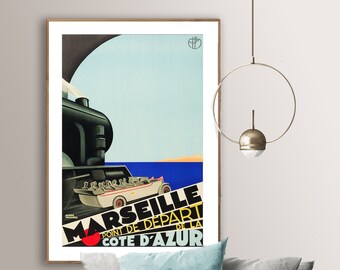 Marseille Reiseposter: Cote d'Azur Vintage Kunstdruck