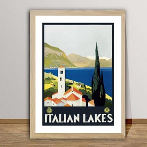 Italian Lakes  Vintage Travel Poster - Poster Paper or Canvas Print / Gift Idea / Wall Decor