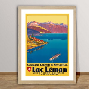 Lac Leman, Suisse  Vintage Travel Poster - Poster Paper or Canvas Print / Gift Idea / Wall Decor