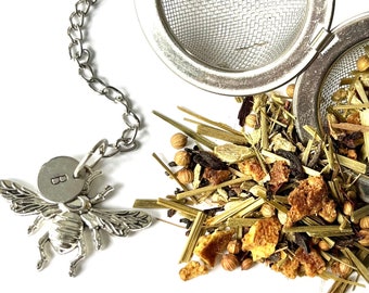 Silver Bee Tea Infuser with Personalized Initial Charm