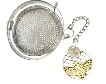Personalized Tea Ball Infuser with Bee and Initial Charm