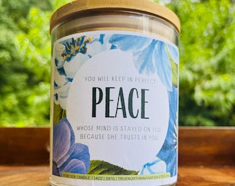 Peace & Calm Soy Candle – Inspirational Scripture, Wooden Lid