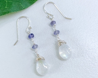 Moonstone and Iolite Earrings in Sterling Silver, Gold Filled or Rose Gold Filled, Moonstone Jewelry, Gift for Her