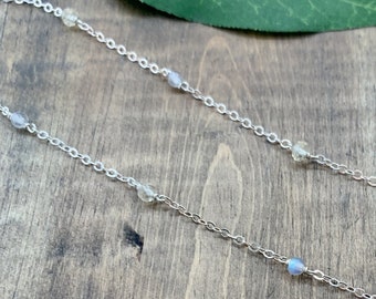 Citrine and Labradorite Necklace in Silver or Gold, Meaningful Necklace, Dainty Beaded Chain