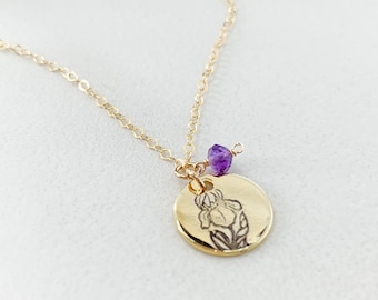 February Birth Flower Necklace, Amethyst Necklace