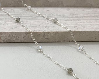 Moonstone and Labradorite Necklace in Silver or Gold, Meaningful Necklace