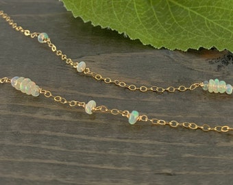 Ethiopian Opal Station Necklace Gold or Silver, October Birthstone