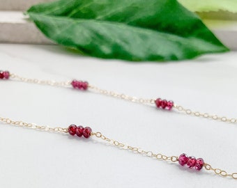 Garnet Necklace in Gold or Silver, January Birthstone, Rhodolite Garnet Jewelry, Meaningful Necklace, Adjustable Chain